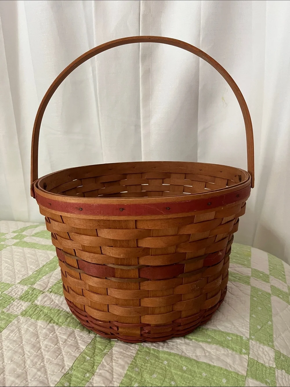 Longaberger Brown and Red Apple Handwoven Basket with Handle